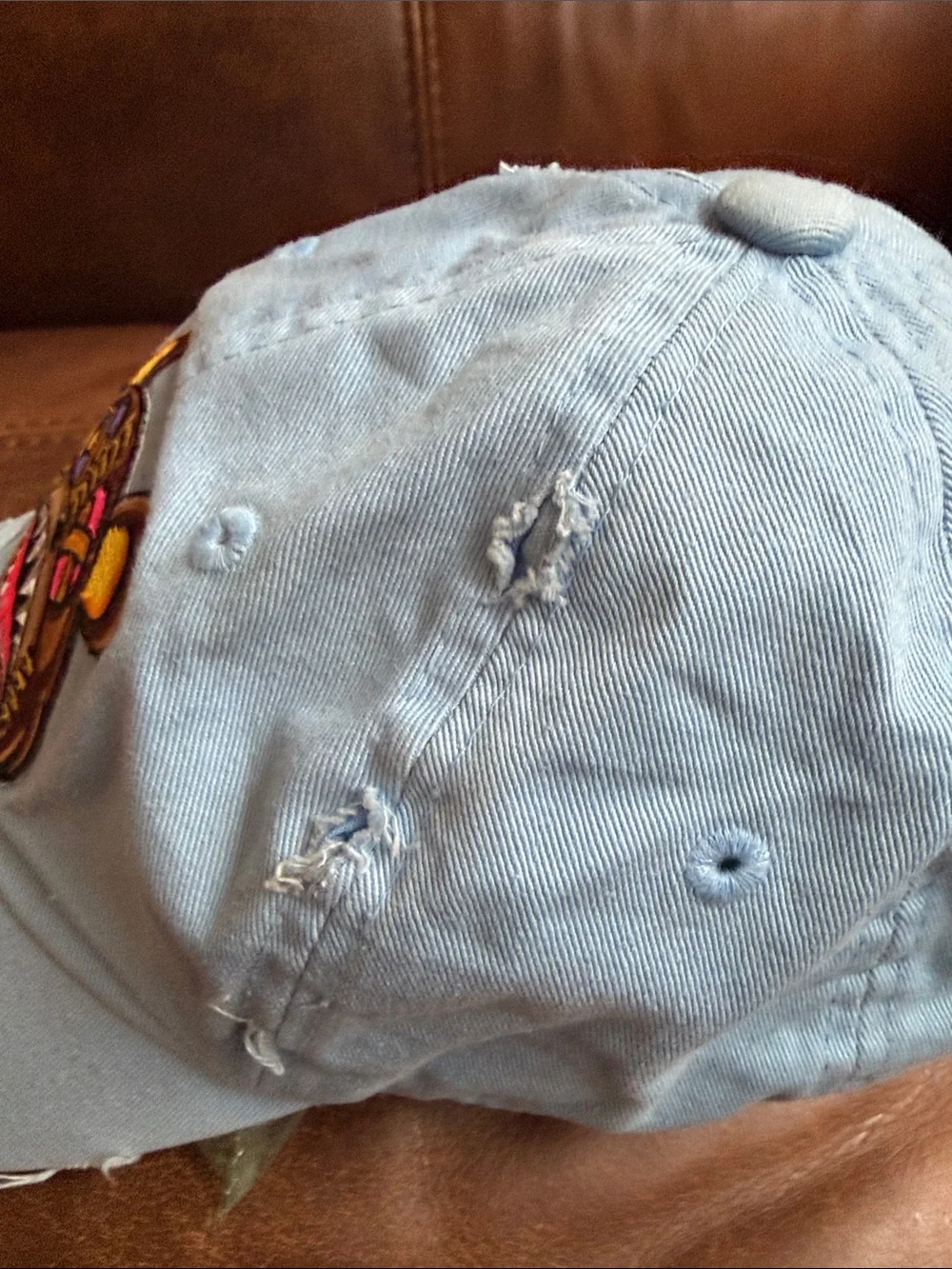 One size fit all Light Blue Distressed Cap with Bear Patch